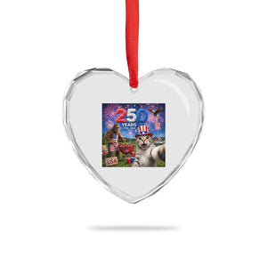 Cat Selfie with Bigfoot USA 250 Years Heart Crystal Glass Ornament Funny 4th Of July Cat Graphic TS11 Print Your Wear