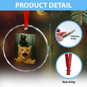 Cat Selfie With Dinosaur Crystal Glass Ornament Funny Cat Gifts TS10 Print Your Wear