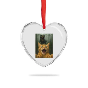 Cat Selfie With Dinosaur Heart Crystal Glass Ornament Funny Cat Gifts TS10 Print Your Wear