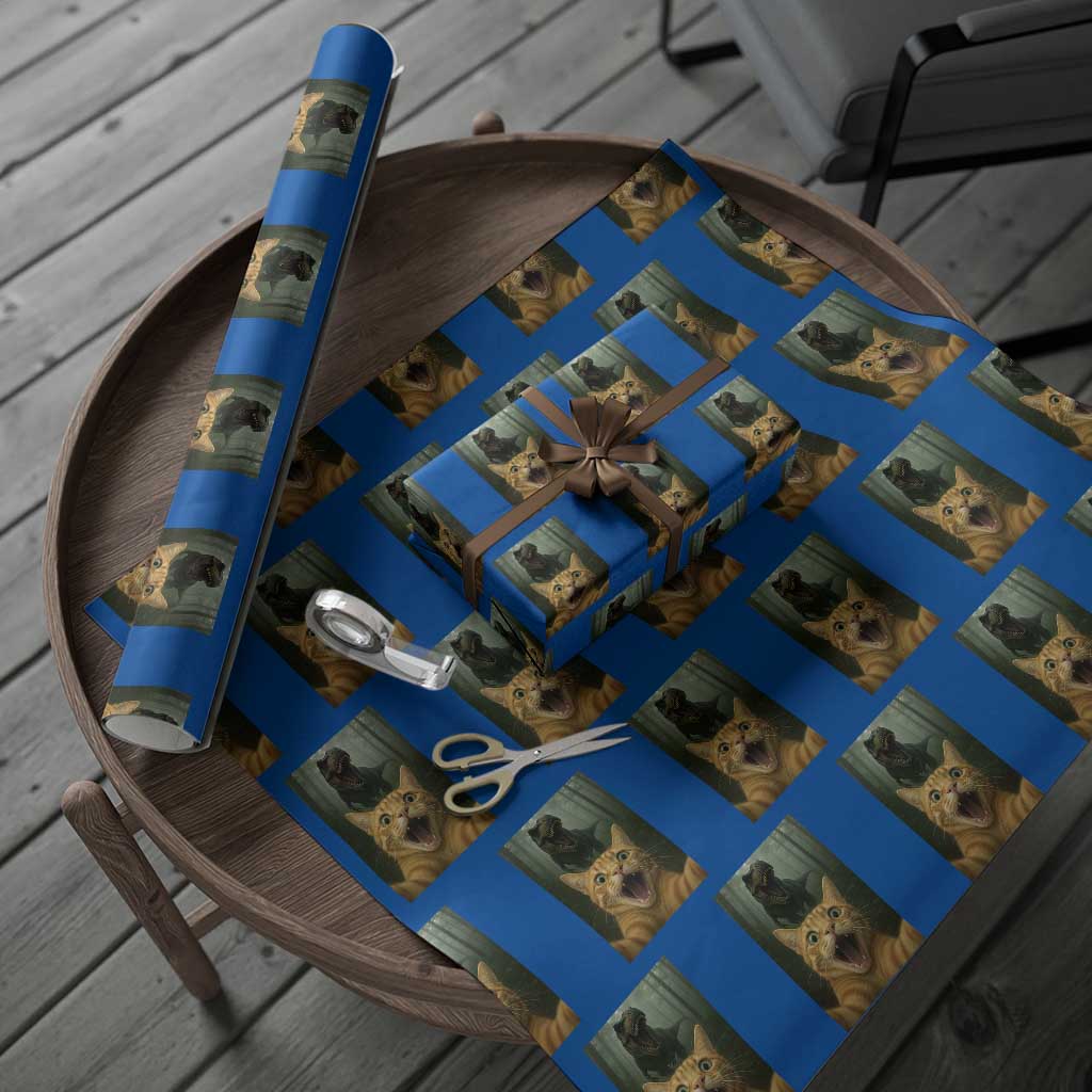 Cat Selfie With Dinosaur Wrapping Paper Roll Funny Cat Gifts TS10 Blue Print Your Wear