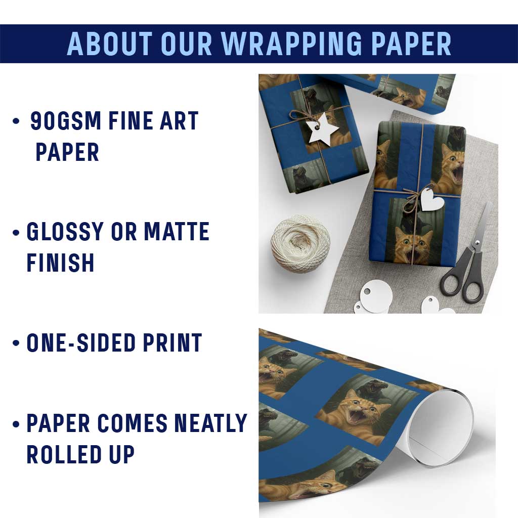 Cat Selfie With Dinosaur Wrapping Paper Roll Funny Cat Gifts TS10 Print Your Wear