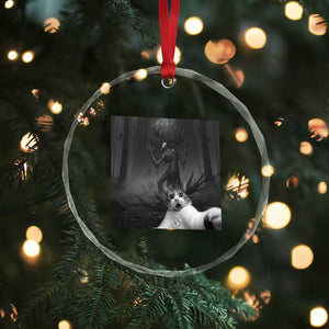 Cat Selfie With Wendigo Crystal Glass Ornament Horror Halloween Funny Cat Gifts TS10 Print Your Wear