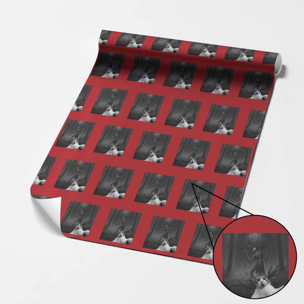 Cat Selfie With Wendigo Wrapping Paper Roll Horror Halloween Funny Cat Gifts TS10 Red Print Your Wear