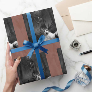 Cat Selfie With Wendigo Wrapping Paper Roll Horror Halloween Funny Cat Gifts TS10 Mocha Print Your Wear