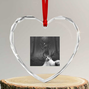 Cat Selfie With Wendigo Heart Crystal Glass Ornament Horror Halloween Funny Cat Gifts TS10 Transparent Glass 3'' Heart Print Your Wear