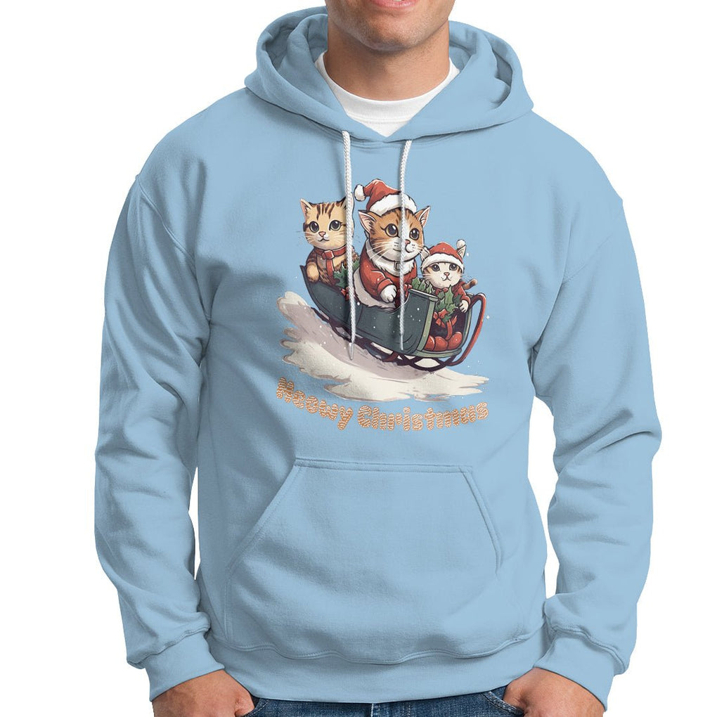 Cat Sleigh Meowy Christmas Holiday Santa Hat Hoodie TS09 Light Blue Printyourwear