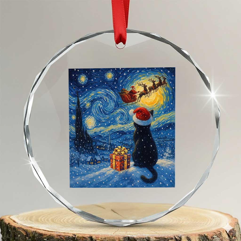 Cat Starry Night Christmas Crystal Glass Ornament Van Gogh Cat Lover Xmas TS14 Transparent Glass 3'' Circle Print Your Wear
