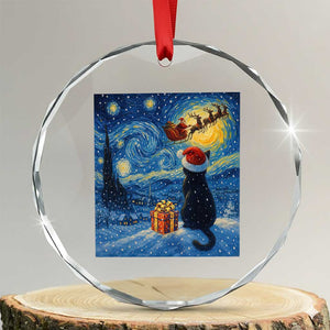 Cat Starry Night Christmas Crystal Glass Ornament Van Gogh Cat Lover Xmas TS14 Transparent Glass 3'' Circle Print Your Wear