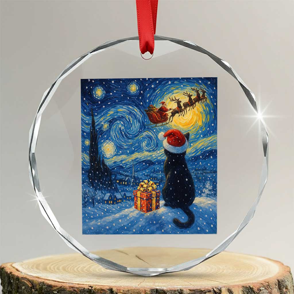 Cat Starry Night Christmas Crystal Glass Ornament Van Gogh Cat Lover Xmas TS14 Transparent Glass 3'' Circle Print Your Wear