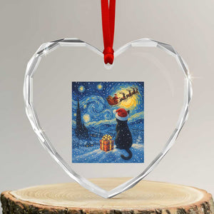Cat Starry Night Christmas Heart Crystal Glass Ornament Van Gogh Cat Lover Xmas TS14 Transparent Glass 3'' Heart Print Your Wear