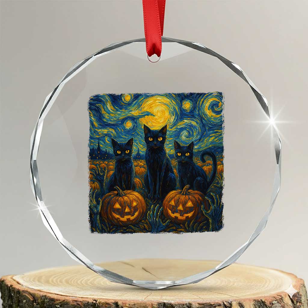 Cat Starry Night Crystal Glass Ornament Funny Cat Lover Gifts Halloween Van Gogh TS10 Transparent Glass 3'' Circle Print Your Wear