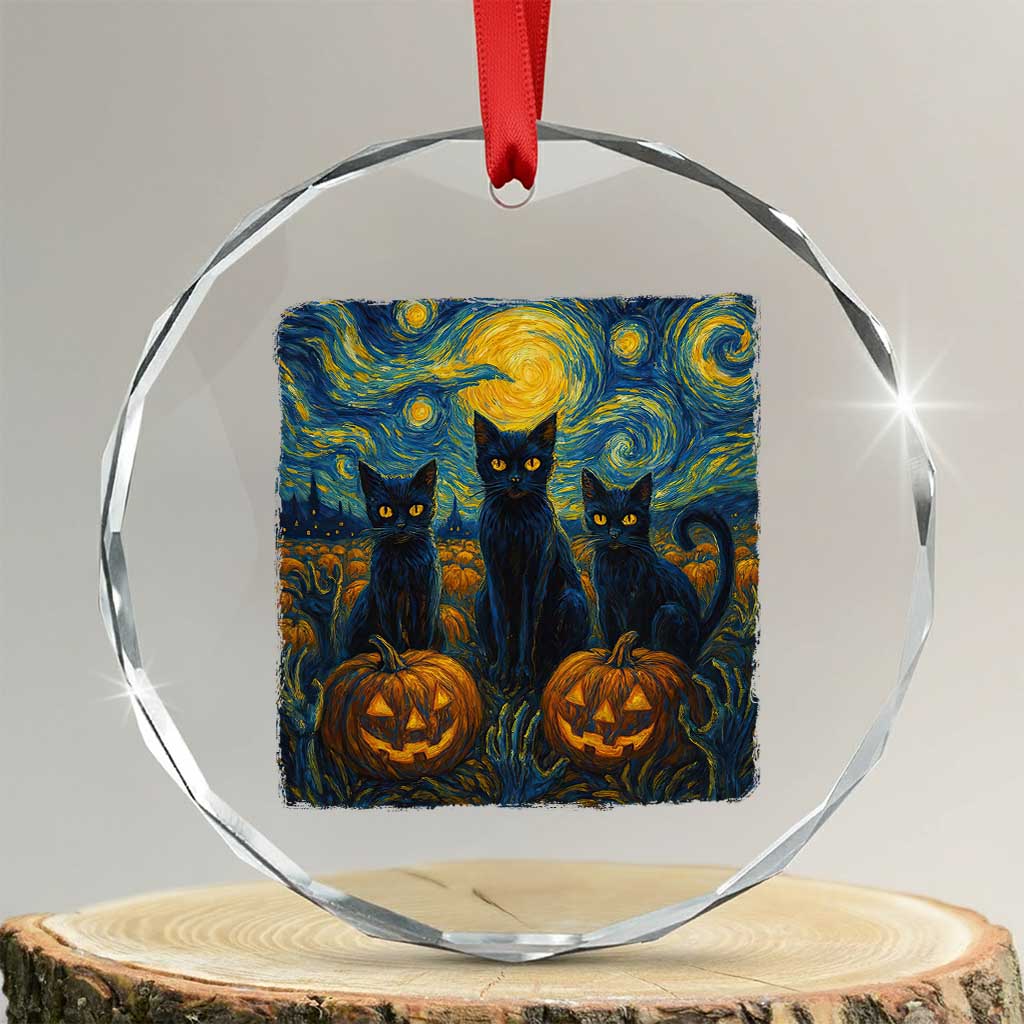 Cat Starry Night Crystal Glass Ornament Funny Cat Lover Gifts Halloween Van Gogh TS10 Transparent Glass 3'' Circle Print Your Wear