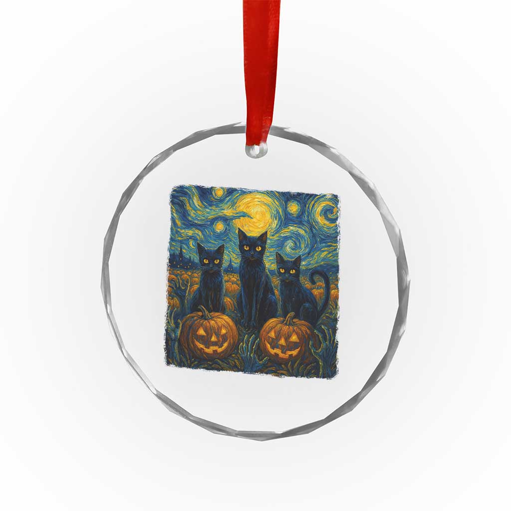 Cat Starry Night Crystal Glass Ornament Funny Cat Lover Gifts Halloween Van Gogh TS10 Transparent Glass 3'' Circle Print Your Wear