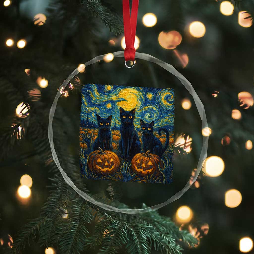 Cat Starry Night Crystal Glass Ornament Funny Cat Lover Gifts Halloween Van Gogh TS10 Print Your Wear