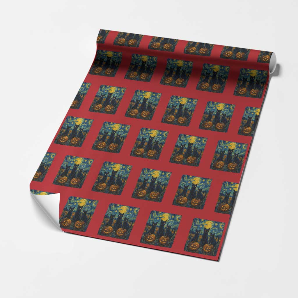 Cat Starry Night Wrapping Paper Roll Funny Cat Lover Gifts Halloween Van Gogh TS10 Red Print Your Wear