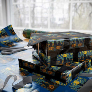 Cat Starry Night Wrapping Paper Roll Funny Cat Lover Gifts Halloween Van Gogh TS10 Black Print Your Wear