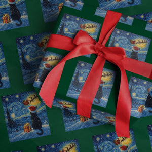 Cat Starry Night Xmas Wrapping Paper Roll Van Gogh Cat Lover Xmas TS14 Green Print Your Wear