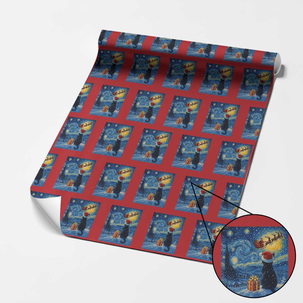 Cat Starry Night Xmas Wrapping Paper Roll Van Gogh Cat Lover Xmas TS14 Red Print Your Wear