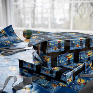 Cat Starry Night Xmas Wrapping Paper Roll Van Gogh Cat Lover Xmas TS14 Black Print Your Wear