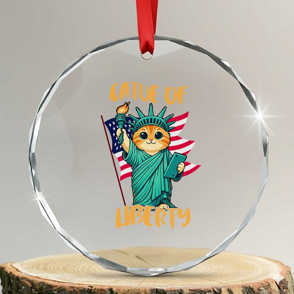 Cat Statue Of Liberty Crystal Glass Ornament Patriotic American Flag TS12 Transparent Glass 3'' Circle Print Your Wear