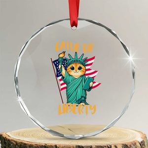 Cat Statue Of Liberty Crystal Glass Ornament Patriotic American Flag TS12 Transparent Glass 3'' Circle Print Your Wear