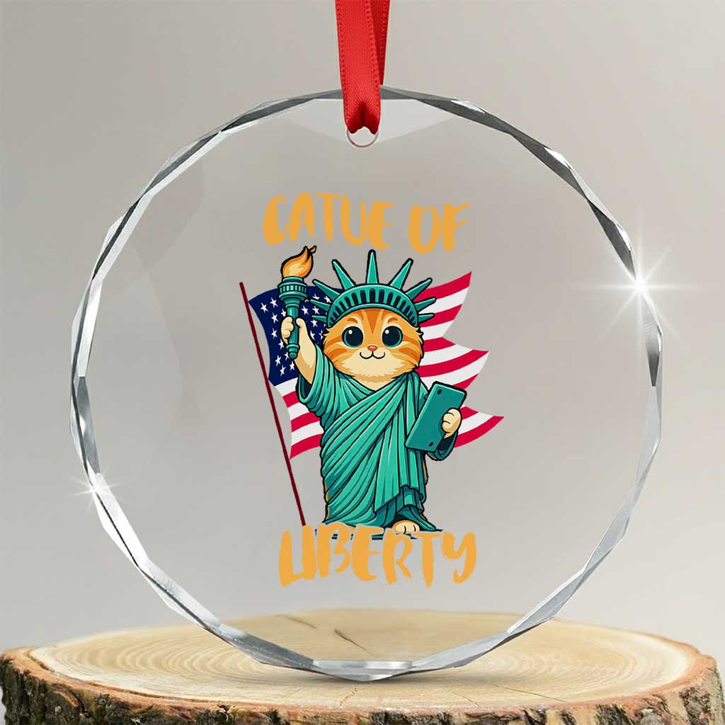 Cat Statue Of Liberty Crystal Glass Ornament Patriotic American Flag TS12 Transparent Glass 3'' Circle Print Your Wear