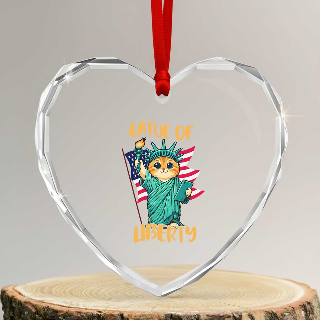 Cat Statue Of Liberty Heart Crystal Glass Ornament Patriotic American Flag TS12 Transparent Glass 3'' Heart Print Your Wear