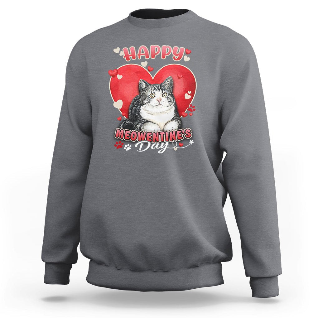 Cat Valentine Sweatshirt Happy Meowentine's Day Cute Heart TS02 Charcoal Printyourwear