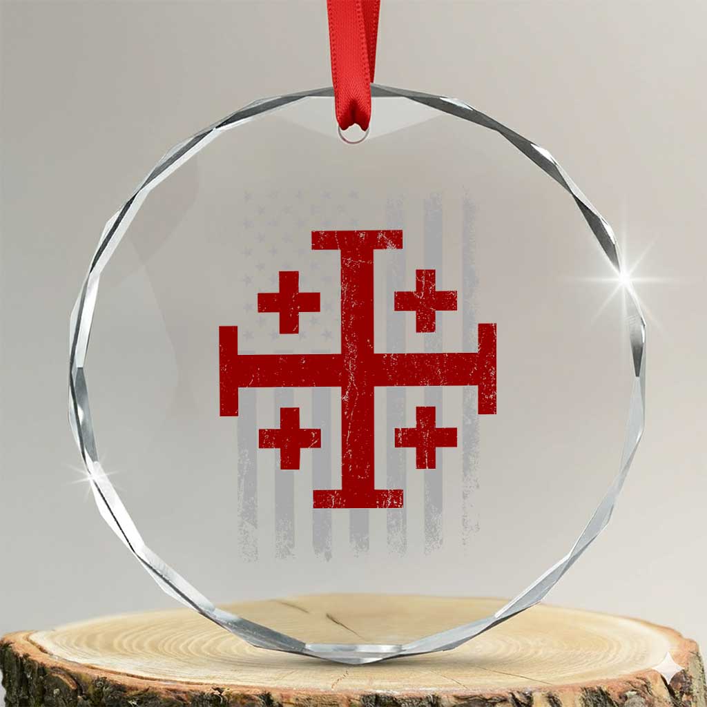 Catholic Crusader Cross Crystal Glass Ornament Knight Templar Patriotic American Flag TS10 Transparent Glass 3'' Circle Print Your Wear