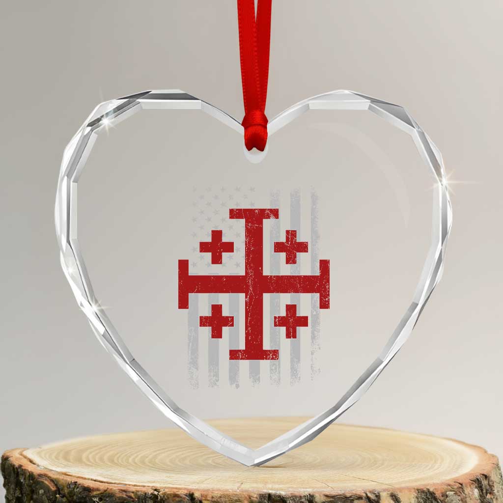 Catholic Crusader Cross Heart Crystal Glass Ornament Knight Templar Patriotic American Flag TS10 Transparent Glass 3'' Heart Print Your Wear