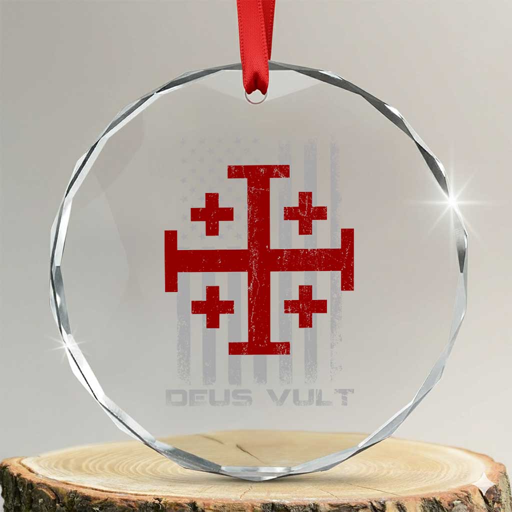 Catholic Knight Templar Crusader Cross Crystal Glass Ornament Knight Templar Patriotic American Flag TS10 Transparent Glass 3'' Circle Print Your Wear