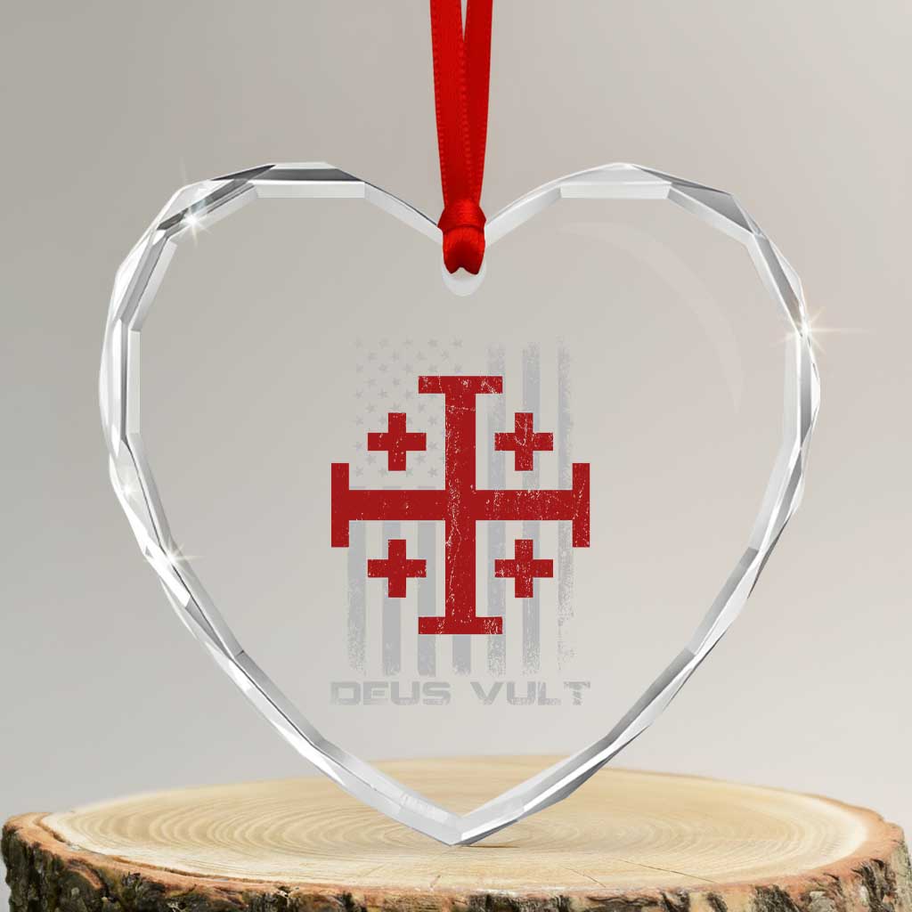 Catholic Knight Templar Crusader Cross Heart Crystal Glass Ornament Knight Templar Patriotic American Flag TS10 Transparent Glass 3'' Heart Print Your Wear