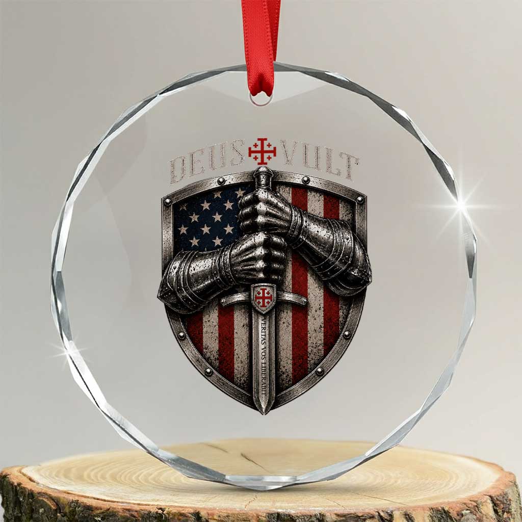Catholic Knight Templar Crusader Crystal Glass Ornament Rertro Deus Vult American Flag TS10 Transparent Glass 3'' Circle Print Your Wear