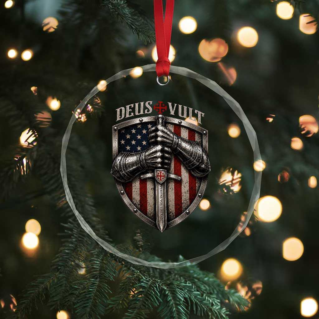 Catholic Knight Templar Crusader Crystal Glass Ornament Rertro Deus Vult American Flag