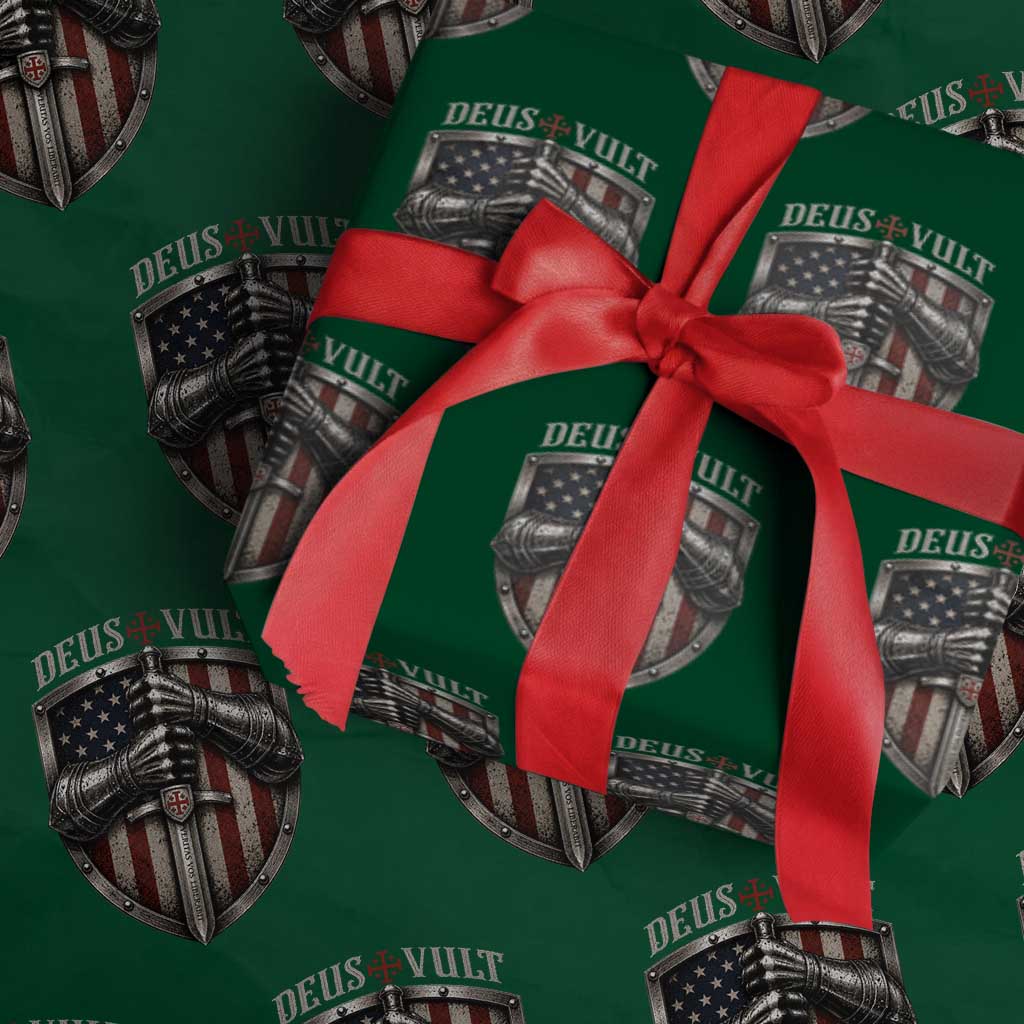 Catholic Knight Templar Crusader Wrapping Paper Roll Rertro Deus Vult American Flag TS10 Green Print Your Wear