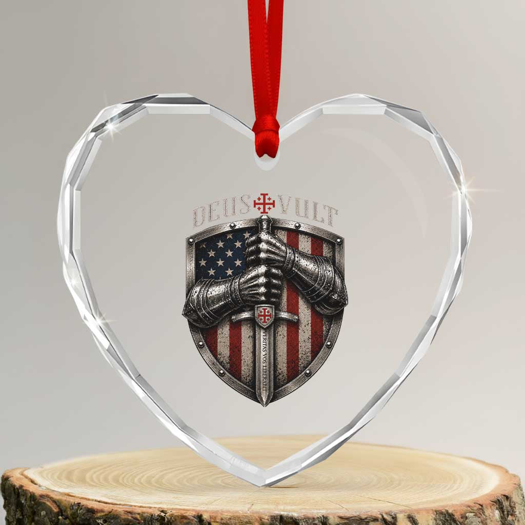 Catholic Knight Templar Crusader Heart Crystal Glass Ornament Rertro Deus Vult American Flag TS10 Transparent Glass 3'' Heart Print Your Wear