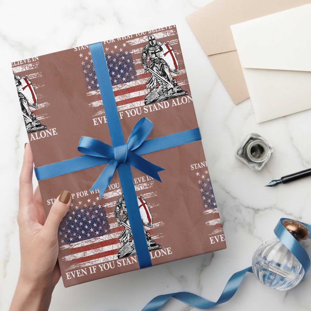 Catholic Knight Templar Wrapping Paper Roll American Flag Crusader Cross TS10 Mocha Print Your Wear