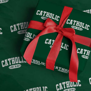Catholic Since 33 AD Wrapping Paper Roll Vintage Varsity Crucifix Jesus Eucharist Christianity TS10 Green Print Your Wear