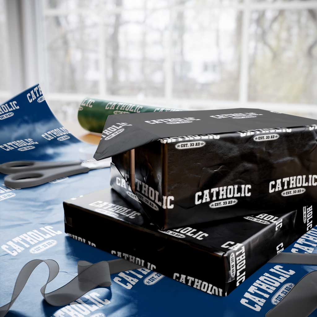 Catholic Since 33 AD Wrapping Paper Roll Vintage Varsity Crucifix Jesus Eucharist Christianity TS10 Black Print Your Wear