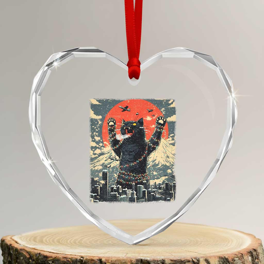 Japanese Cat Christmas Heart Crystal Glass Ornament Funny Kitten Kitty Cat Lover TS14 Transparent Glass 3'' Heart Print Your Wear