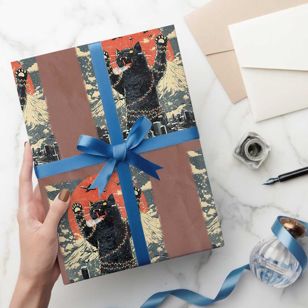 Japanese Cat Christmas Wrapping Paper Roll Funny Kitten Kitty Cat Lover TS14 Mocha Print Your Wear