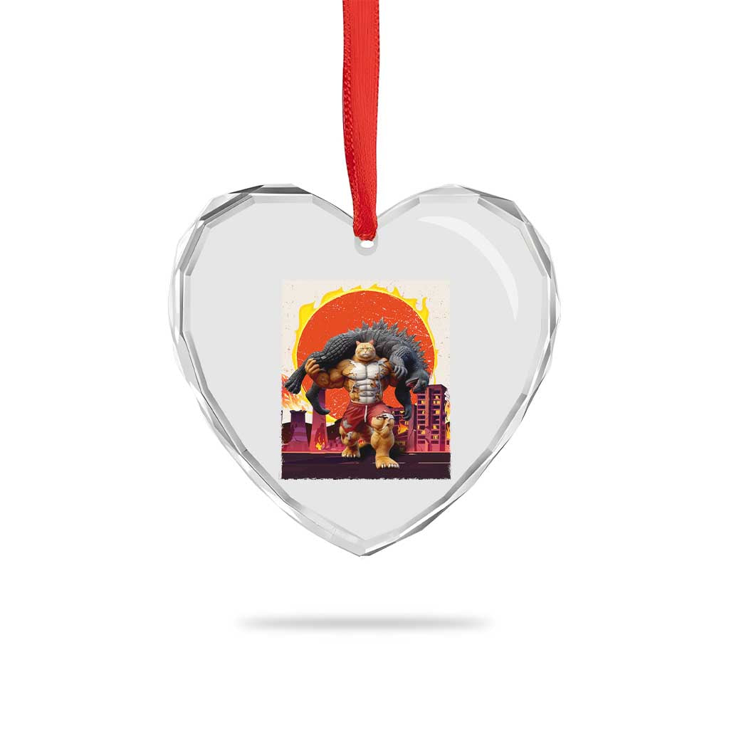 Japanese Kaiju Cat Cityscape Meme Heart Crystal Glass Ornament TS14 Print Your Wear