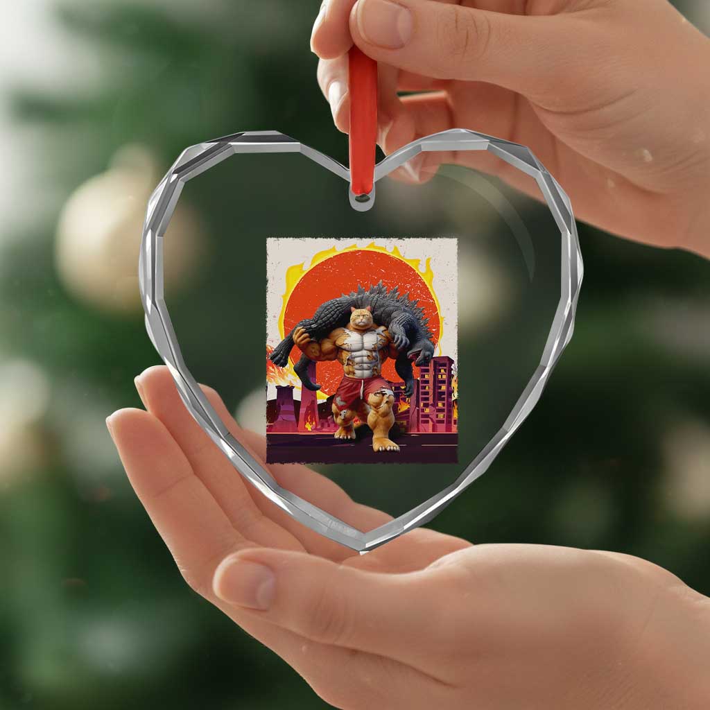 Japanese Kaiju Cat Cityscape Meme Heart Crystal Glass Ornament TS14 Print Your Wear