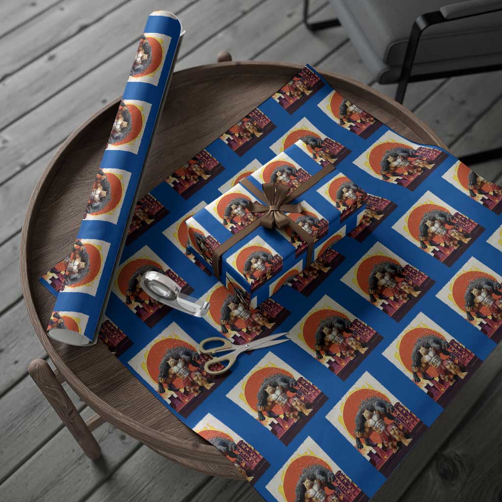 Japanese Kaiju Cat Cityscape Meme Wrapping Paper Roll TS14 Blue Print Your Wear