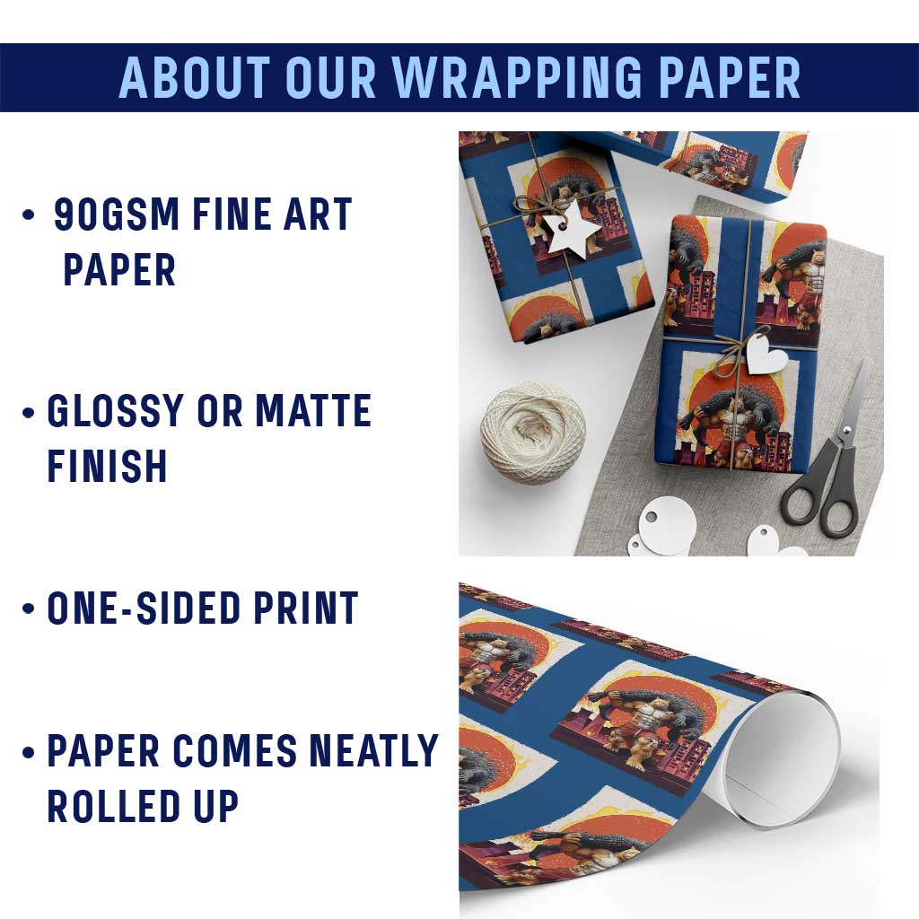 Japanese Kaiju Cat Cityscape Meme Wrapping Paper Roll TS14 Print Your Wear
