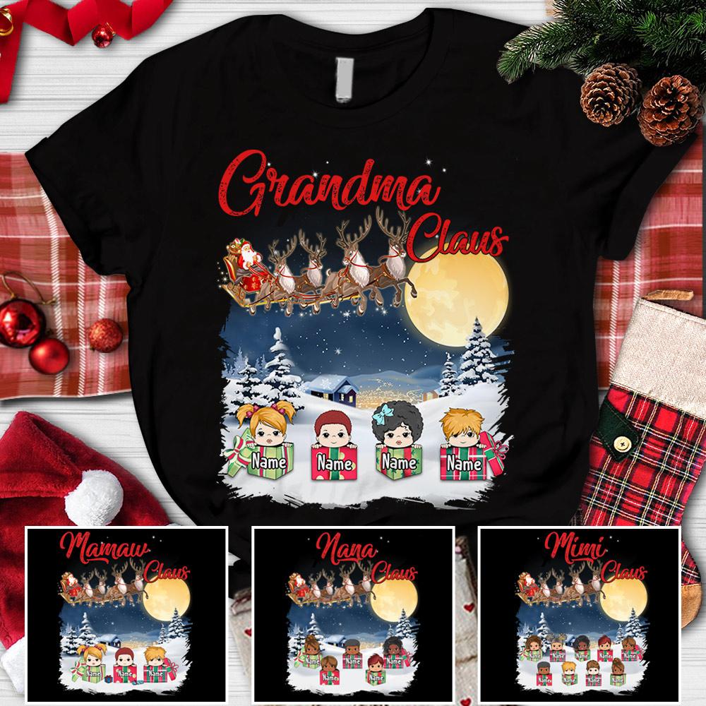 Custom JP Shirt Grandma Claus Kids Box, Grandma Nana Mimi CTM Youth Custom - Printyourwear