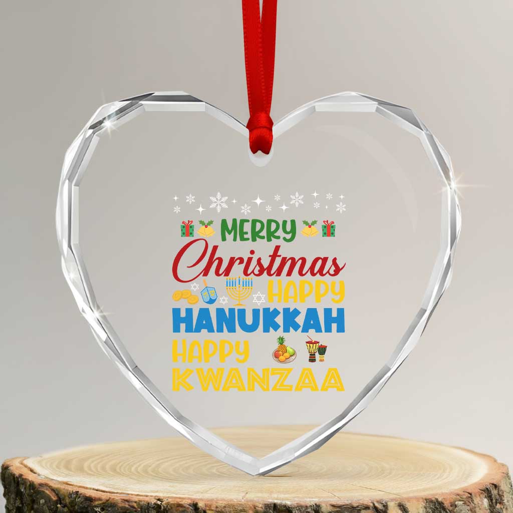 Celebrate All Holidays Merry Christmas Hanukkah Kwanzaa Gift Heart Crystal Glass Ornament TS12 Transparent Glass 3'' Heart Print Your Wear