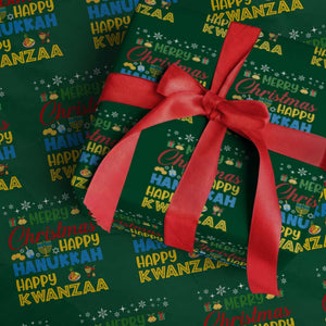 Celebrate All Holidays Merry Christmas Hanukkah Kwanzaa Gift Wrapping Paper Roll TS12 Green Print Your Wear