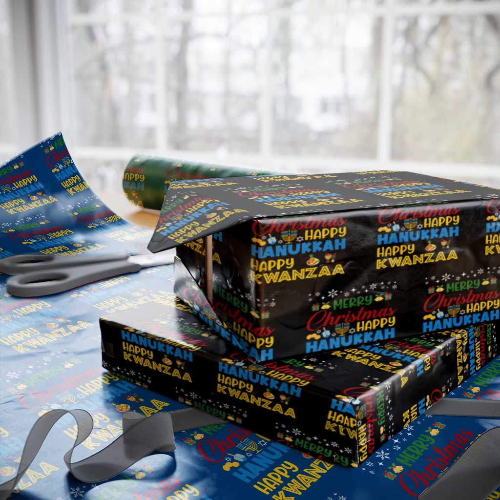 Celebrate All Holidays Merry Christmas Hanukkah Kwanzaa Gift Wrapping Paper Roll TS12 Black Print Your Wear