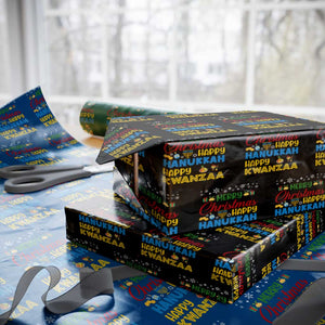 Celebrate All Holidays Merry Christmas Hanukkah Kwanzaa Gift Wrapping Paper Roll TS12 Black Print Your Wear
